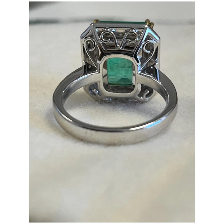 For Sale:  5 Carat Natural Emerald Engagement Ring, White Gold Halo Emerald Wedding Ring 3