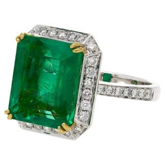 5 Carat Natural Emerald Engagement Ring, 18K Gold Halo Emerald Wedding Ring