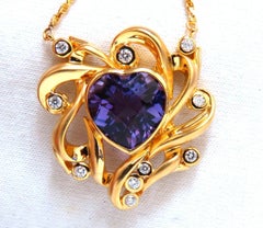 6 Carat Natural Heart Amethyst Modified Royal Crest Deco Necklace 14 Karat Gold