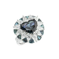 6 Carat Natural Heart-Shaped Brazilian Alexandrite and Diamond Ring