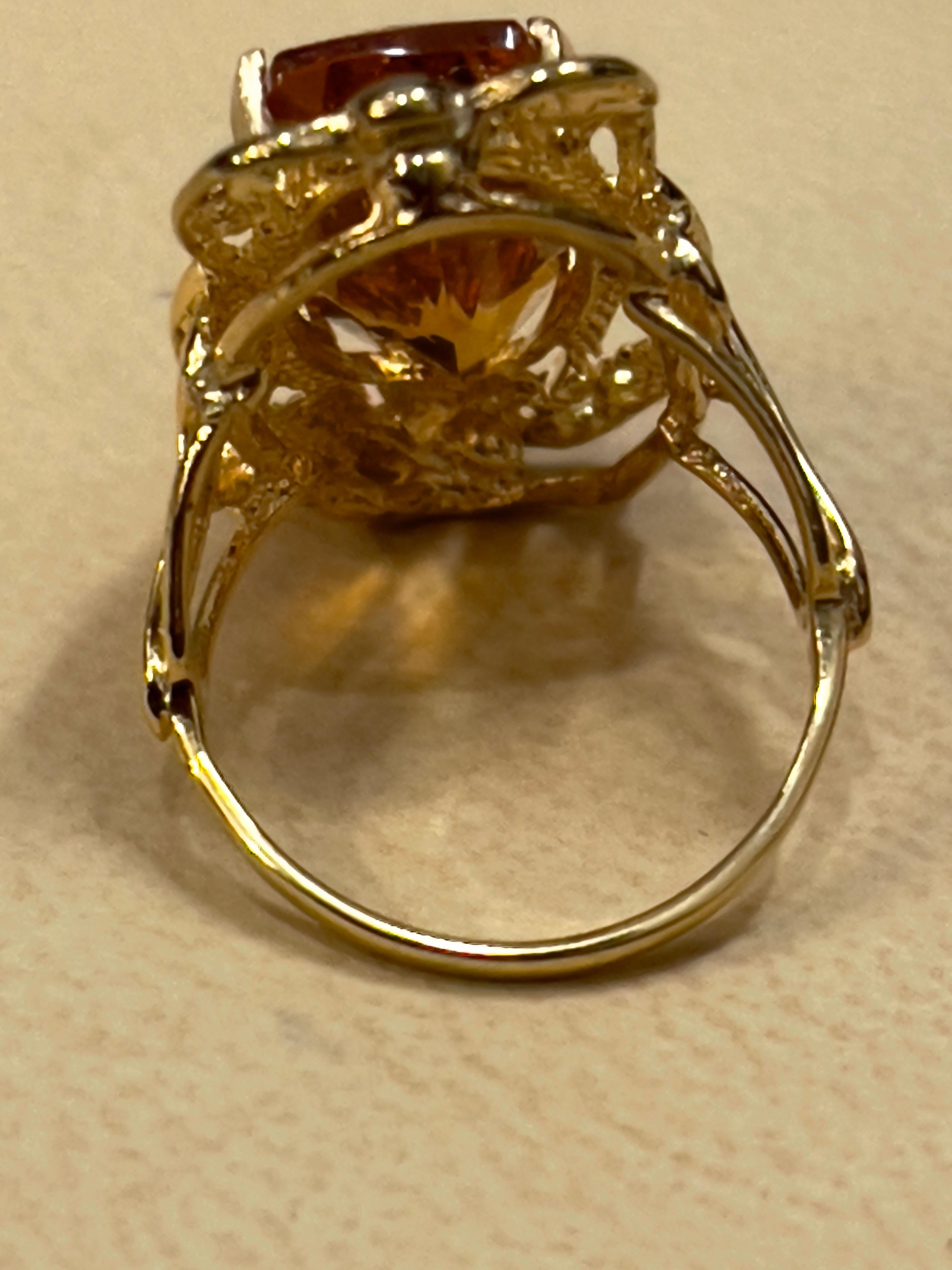 6 Carat Natural Long Cushion Shape Citrine Cocktail Ring in 14 Karat Yellow Gold For Sale 4