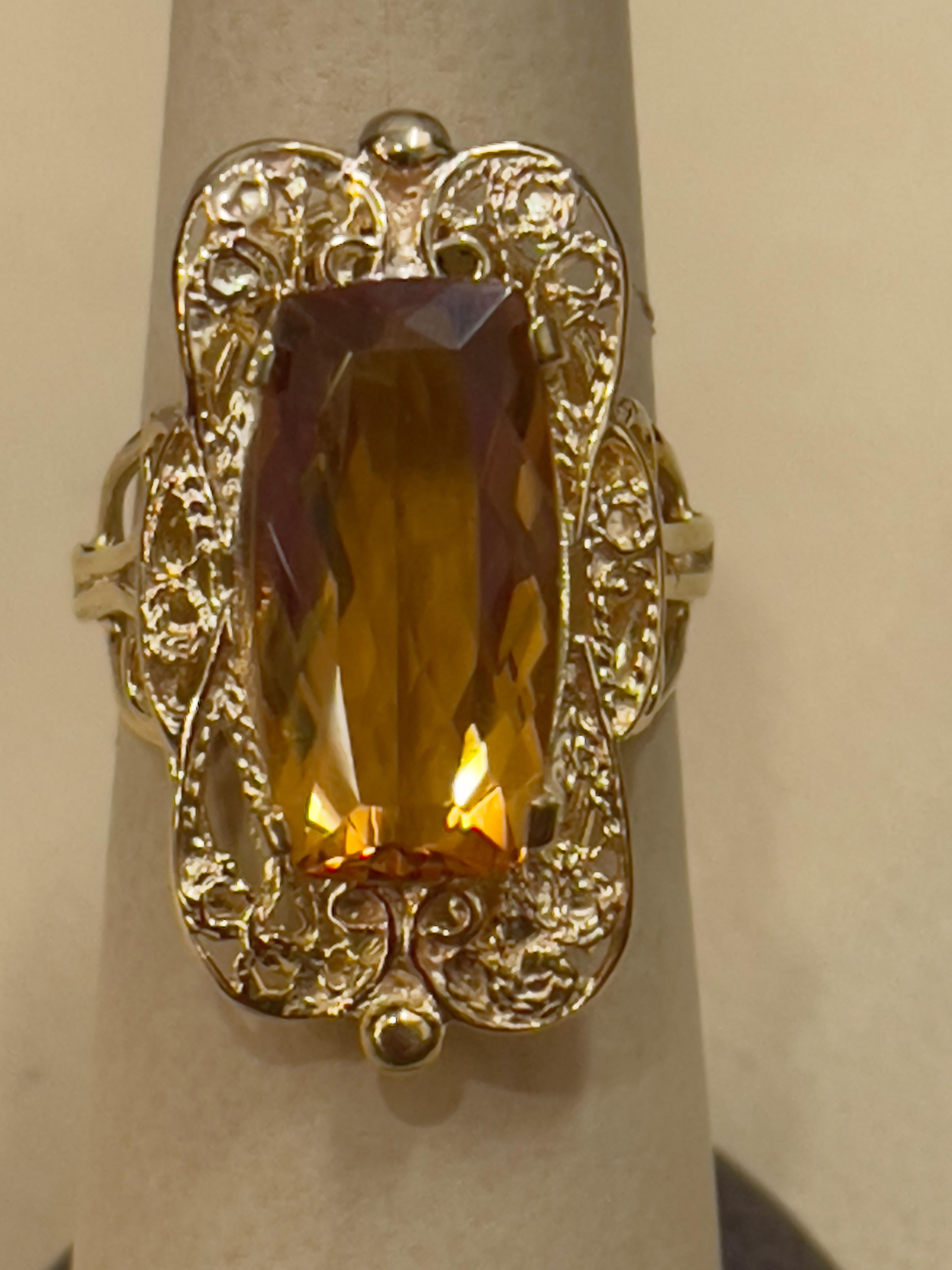 6 Carat Natural Long Cushion Shape Citrine Cocktail Ring in 14 Karat Yellow Gold For Sale 6
