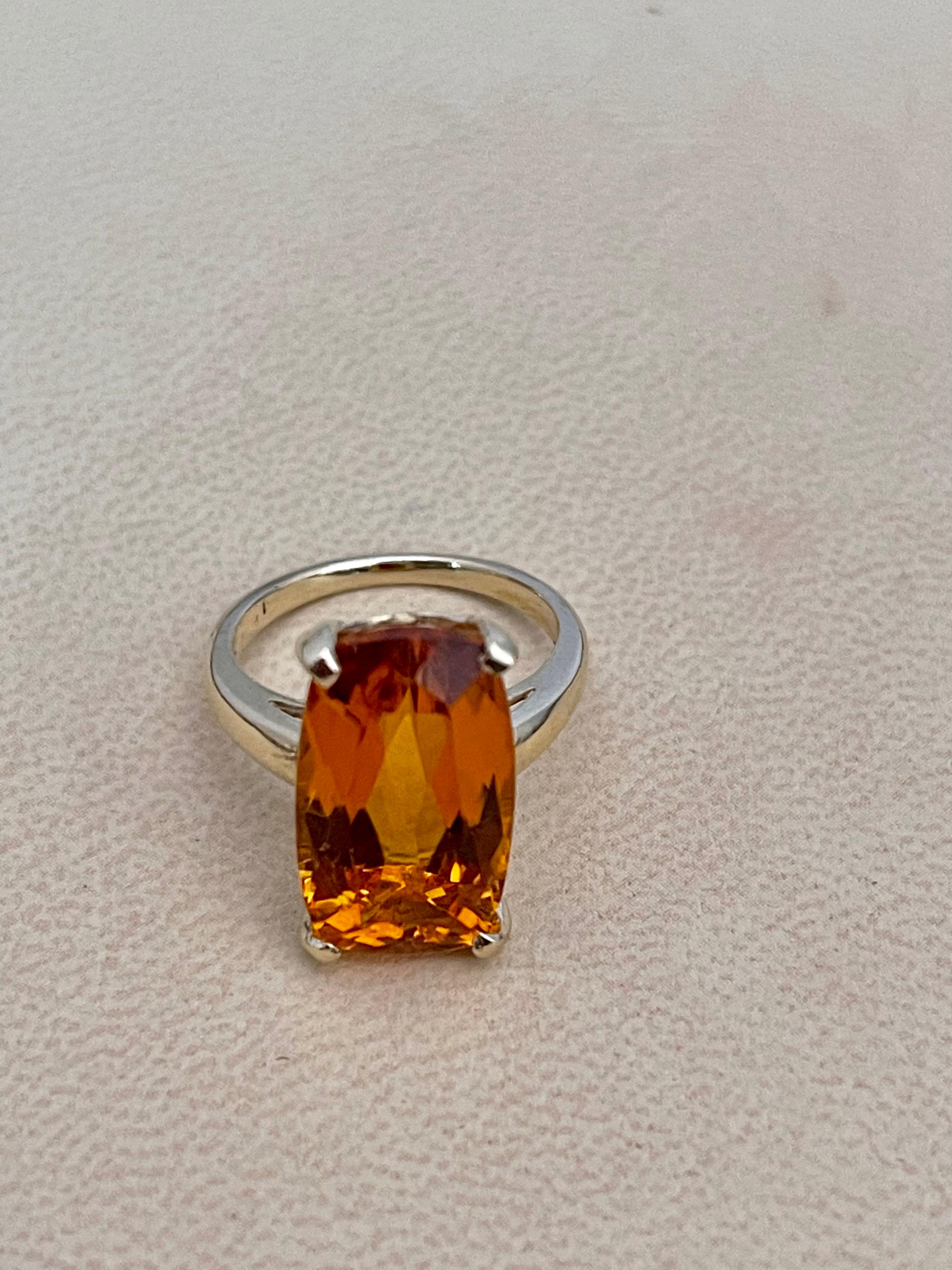 6 Carat Natural Long Cushion Shape Citrine Cocktail Ring in 14 Karat Yellow Gold For Sale 6