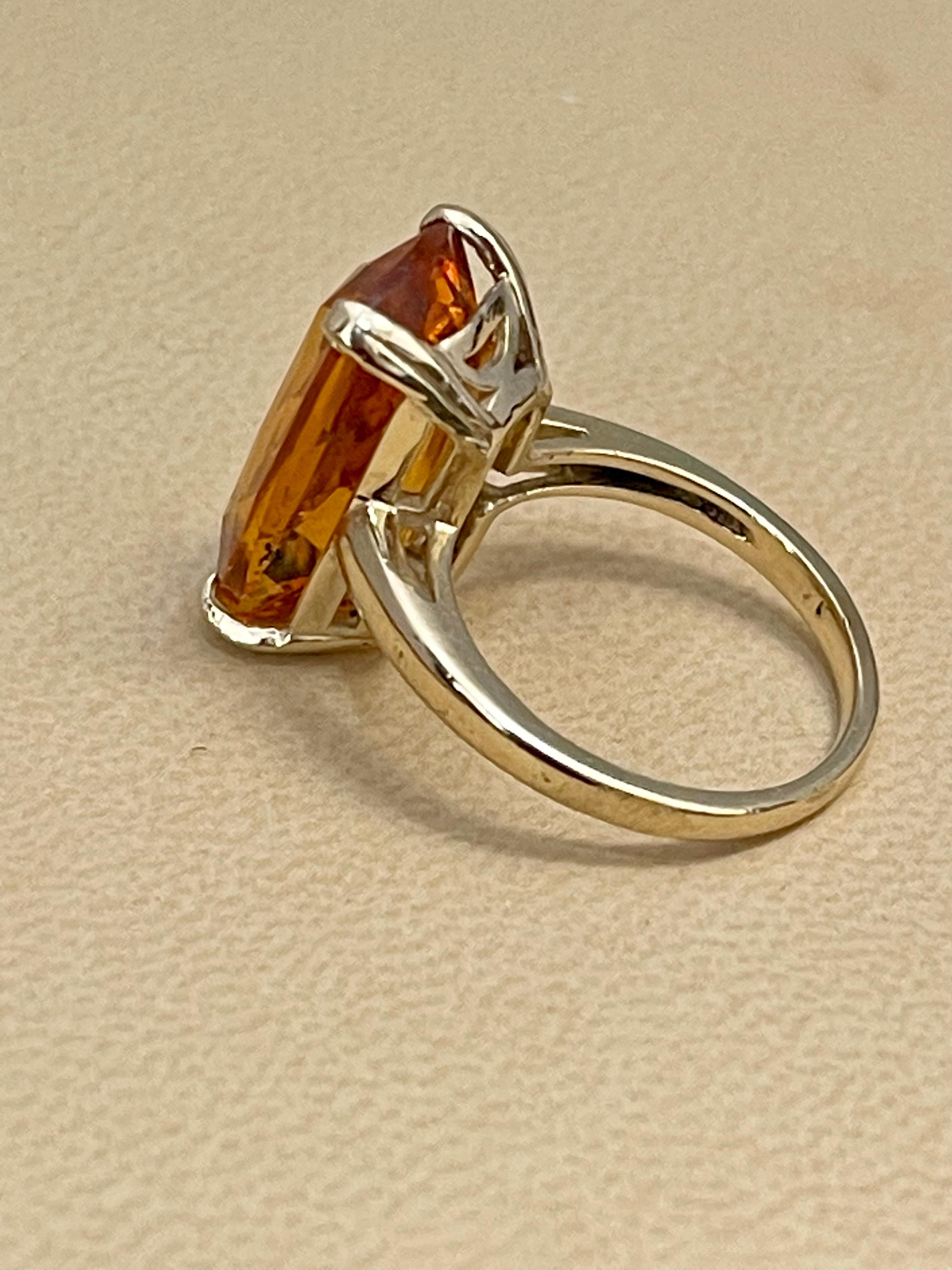 6 Carat Natural Long Cushion Shape Citrine Cocktail Ring in 14 Karat Yellow Gold For Sale 7