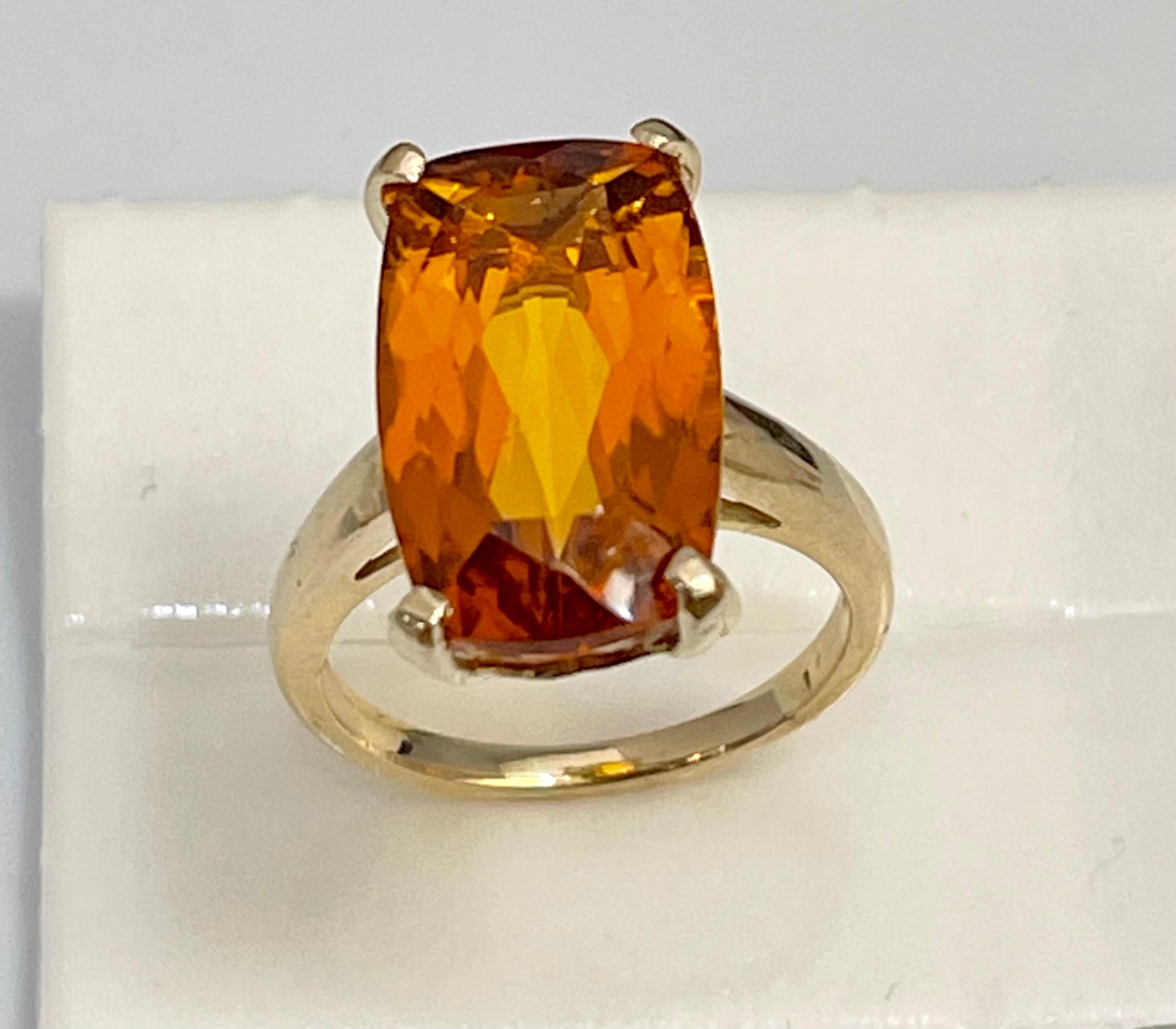 6 Carat Natural Long Cushion Shape Citrine Cocktail Ring in 14 Karat Yellow Gold For Sale 8