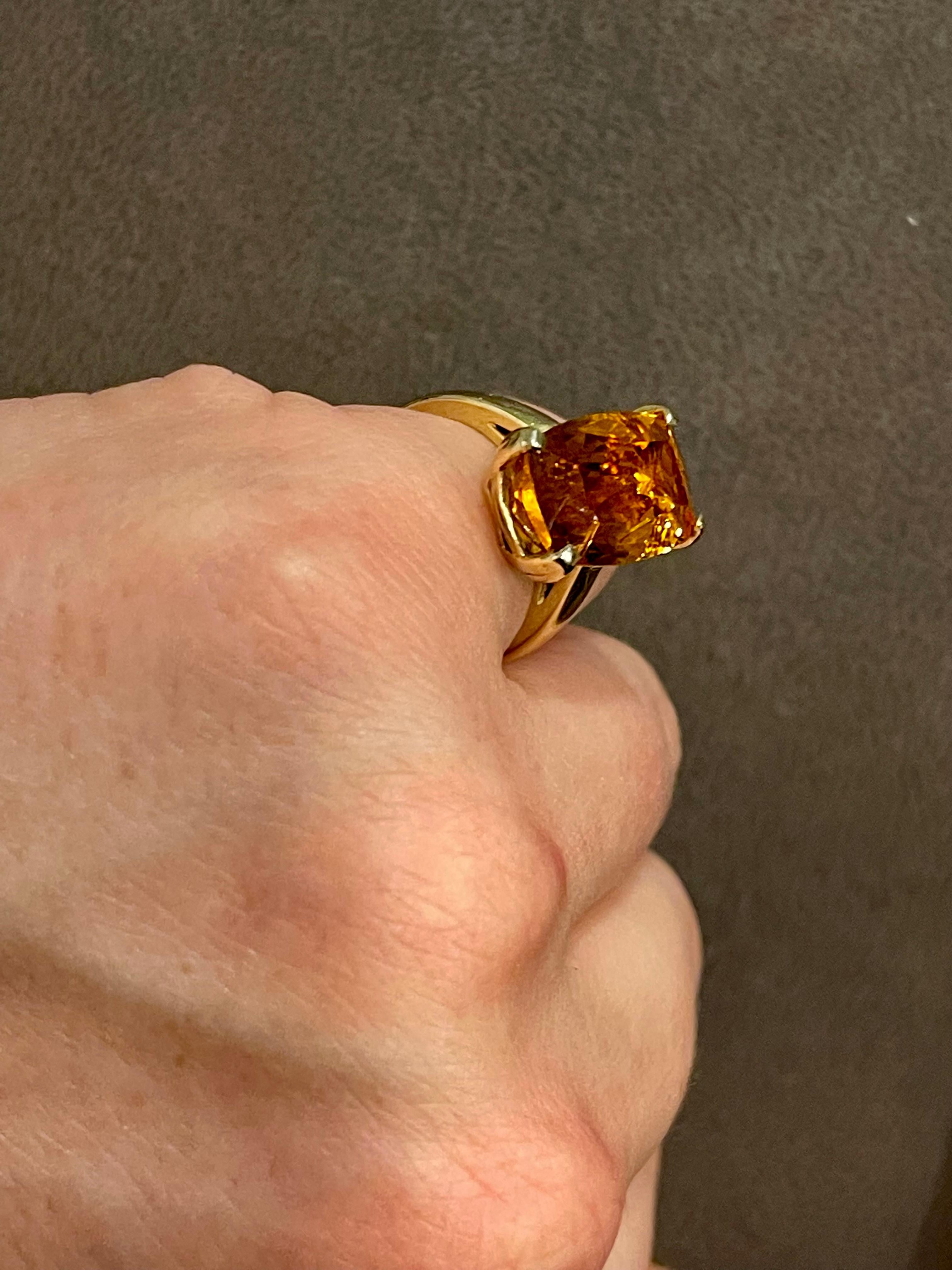 6 Carat Natural Long Cushion Shape Citrine Cocktail Ring in 14 Karat Yellow Gold For Sale 10