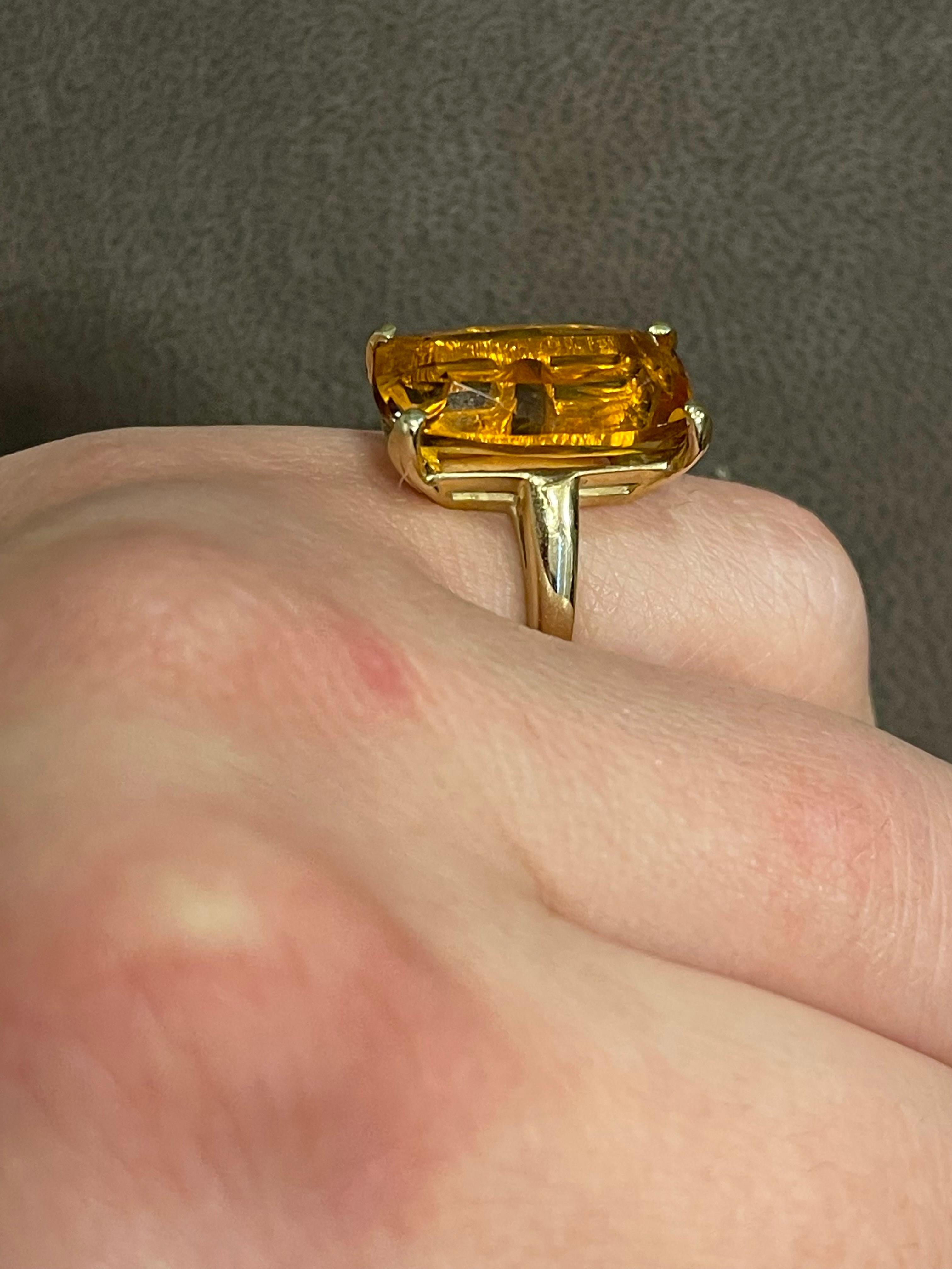 6 Carat Natural Long Cushion Shape Citrine Cocktail Ring in 14 Karat Yellow Gold For Sale 12