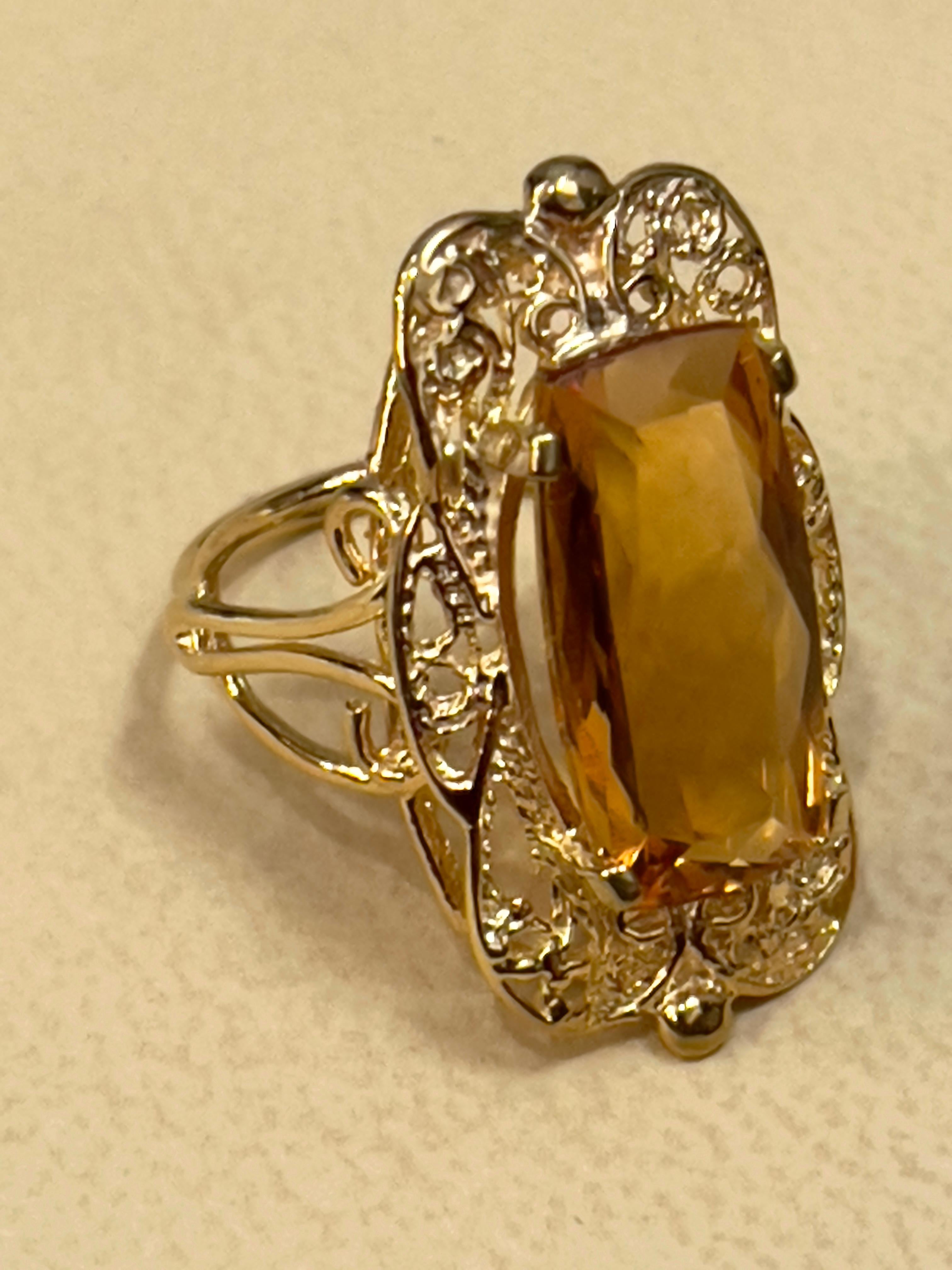 6 Carat Natural Long Cushion Shape Citrine Cocktail Ring in 14 Karat Yellow Gold For Sale 2