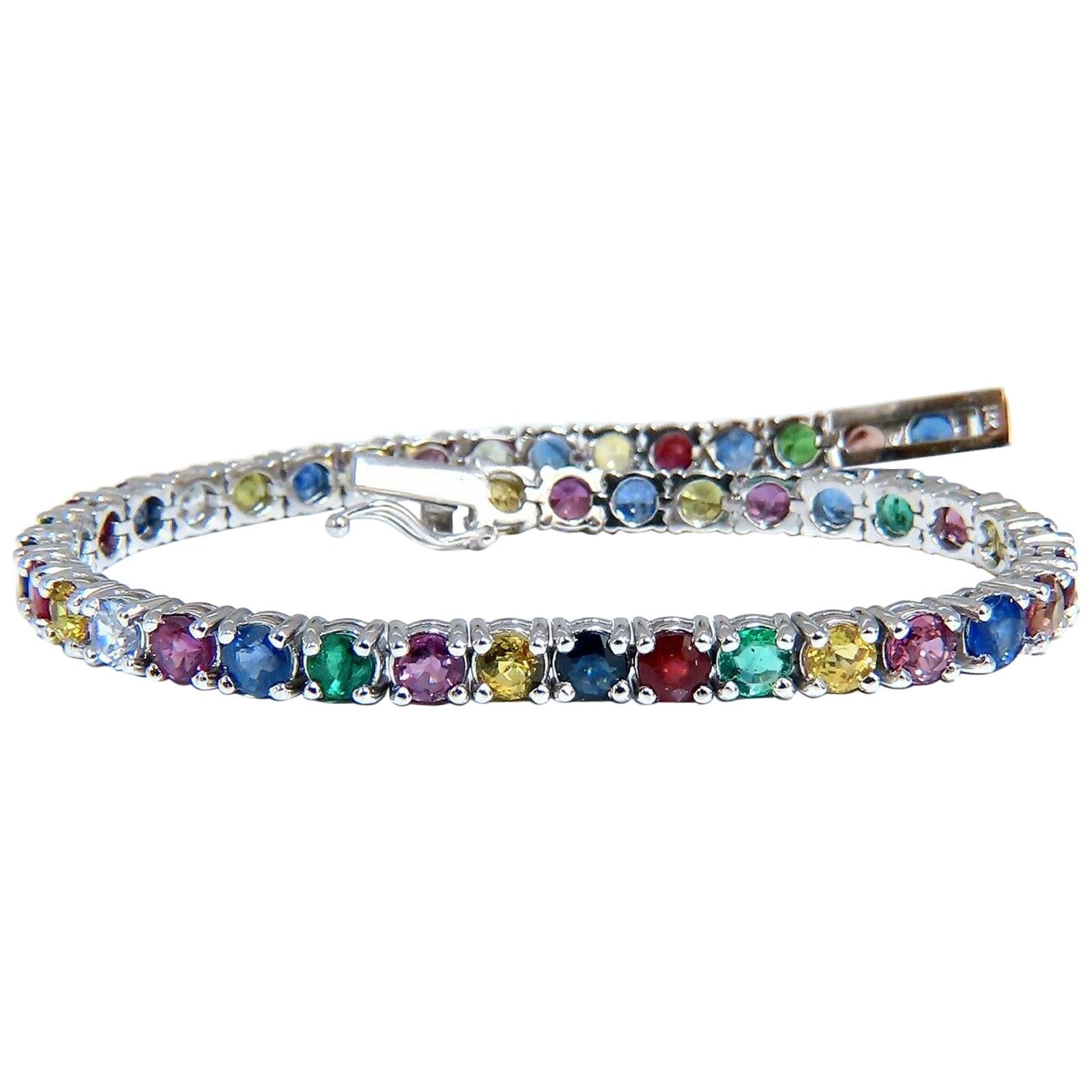6 Carat Natural Ruby Emerald Sapphires Diamond Tennis Bracelet 14 Karat Gem Line