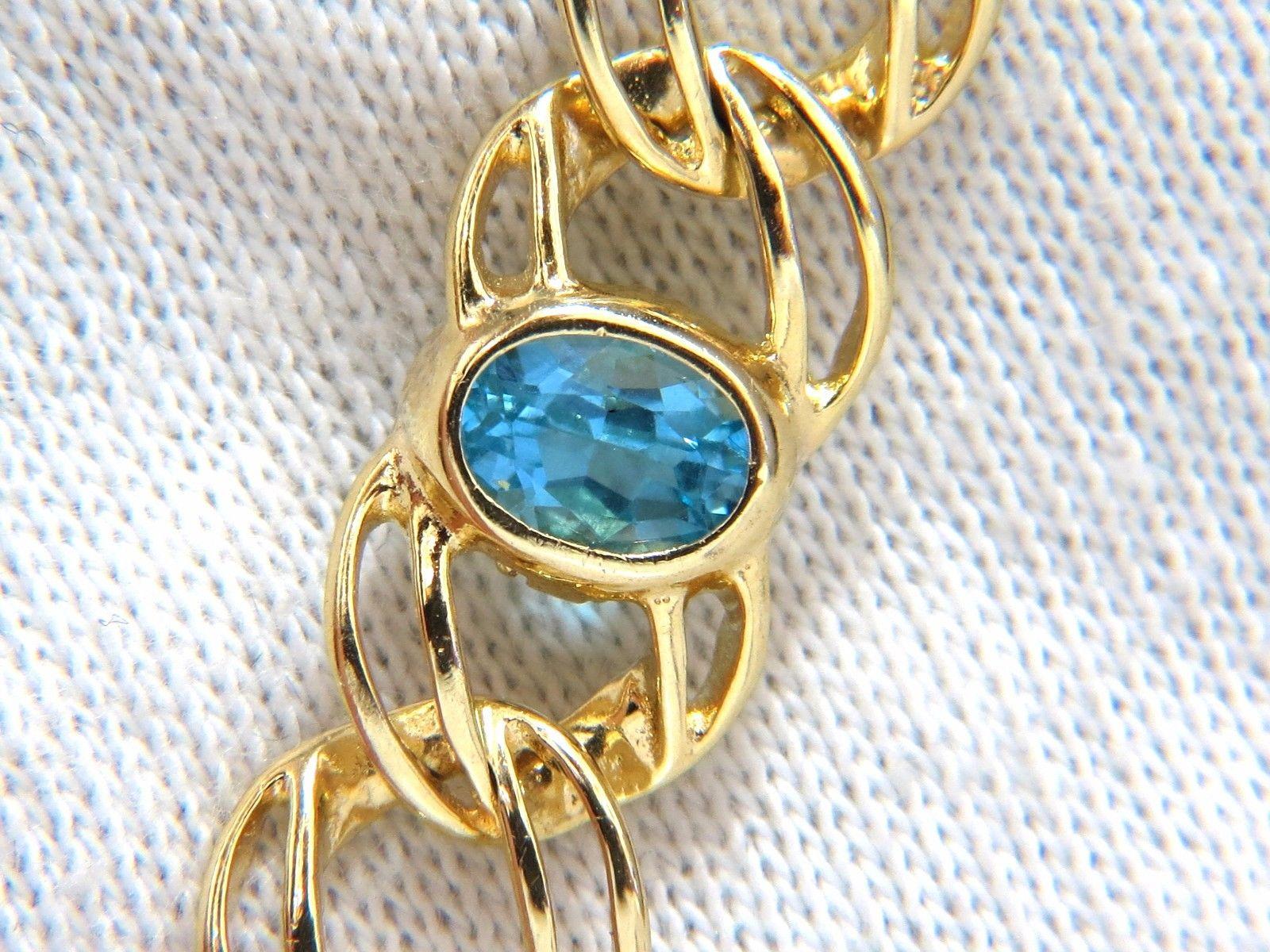 Bracelet vintage déco en or 14 carats avec topaze bleue naturelle suisse de 6 carats Bon état - En vente à New York, NY