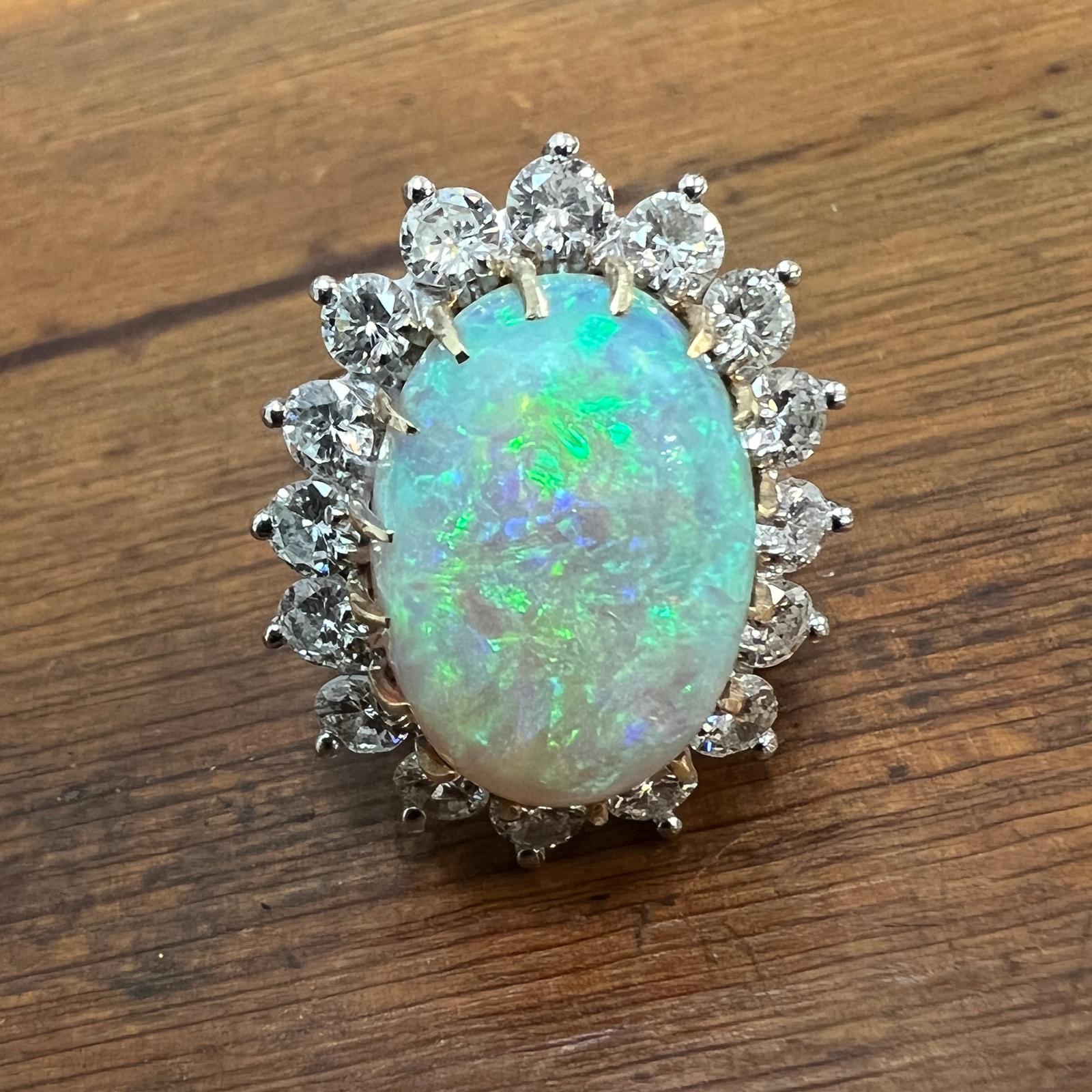 Contemporary 6 Carat Opal Diamond 14 Karat Yellow Gold Vintage Cocktail Ring