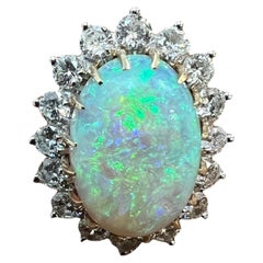6 Carat Opal Diamond 14 Karat Yellow Gold Vintage Cocktail Ring