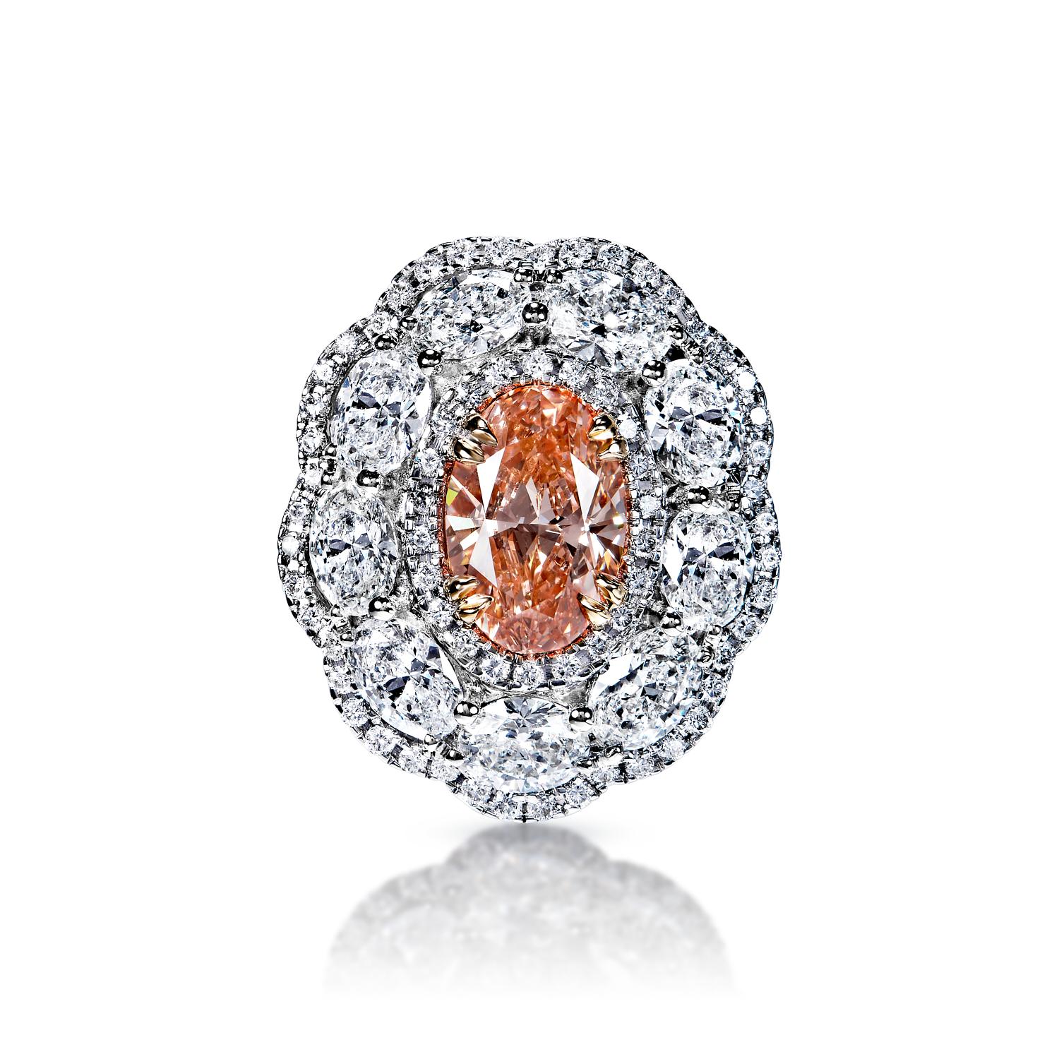 Elliott 6 Carat Fancy Orangy Pink VS1 Oval Cut Diamond Engagement Ring in 18k White Gold By Mike Nekta

 

GIA CERTIFIED
Center Diamond:

Carat Weight: 2.02 Carats
Color : Fancy Intense Orangy Pink*
Clarity: VS1
Style: Oval Cut
*This Diamond has