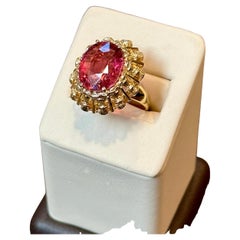 Bague en or jaune 14 carats avec tourmaline rose naturelle de taille ovale de 6 carats