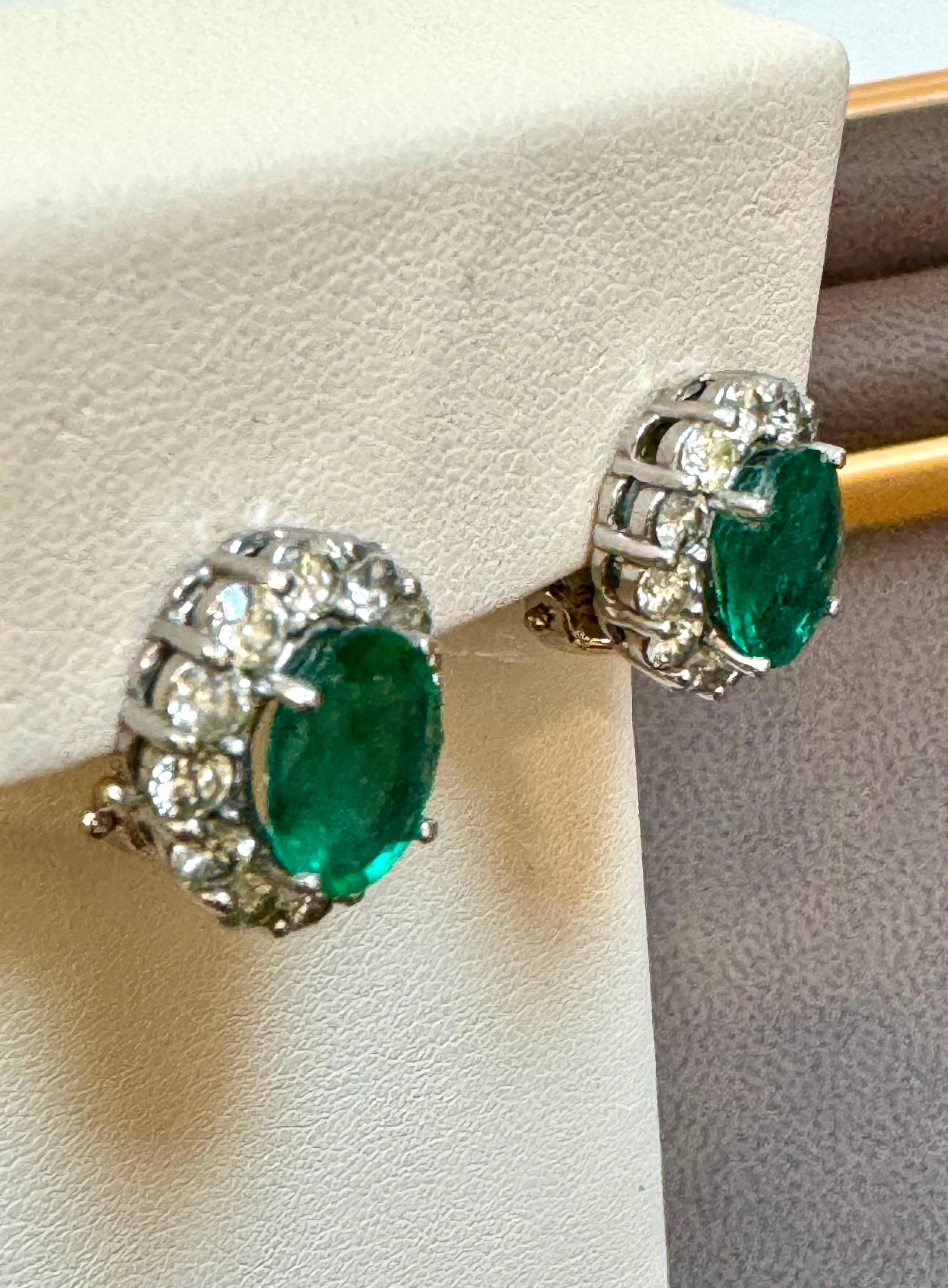 6 Carat Oval Shape Emerald & 2 Ct Diamond Post Back Earrings 14 Karat White Gold For Sale 7