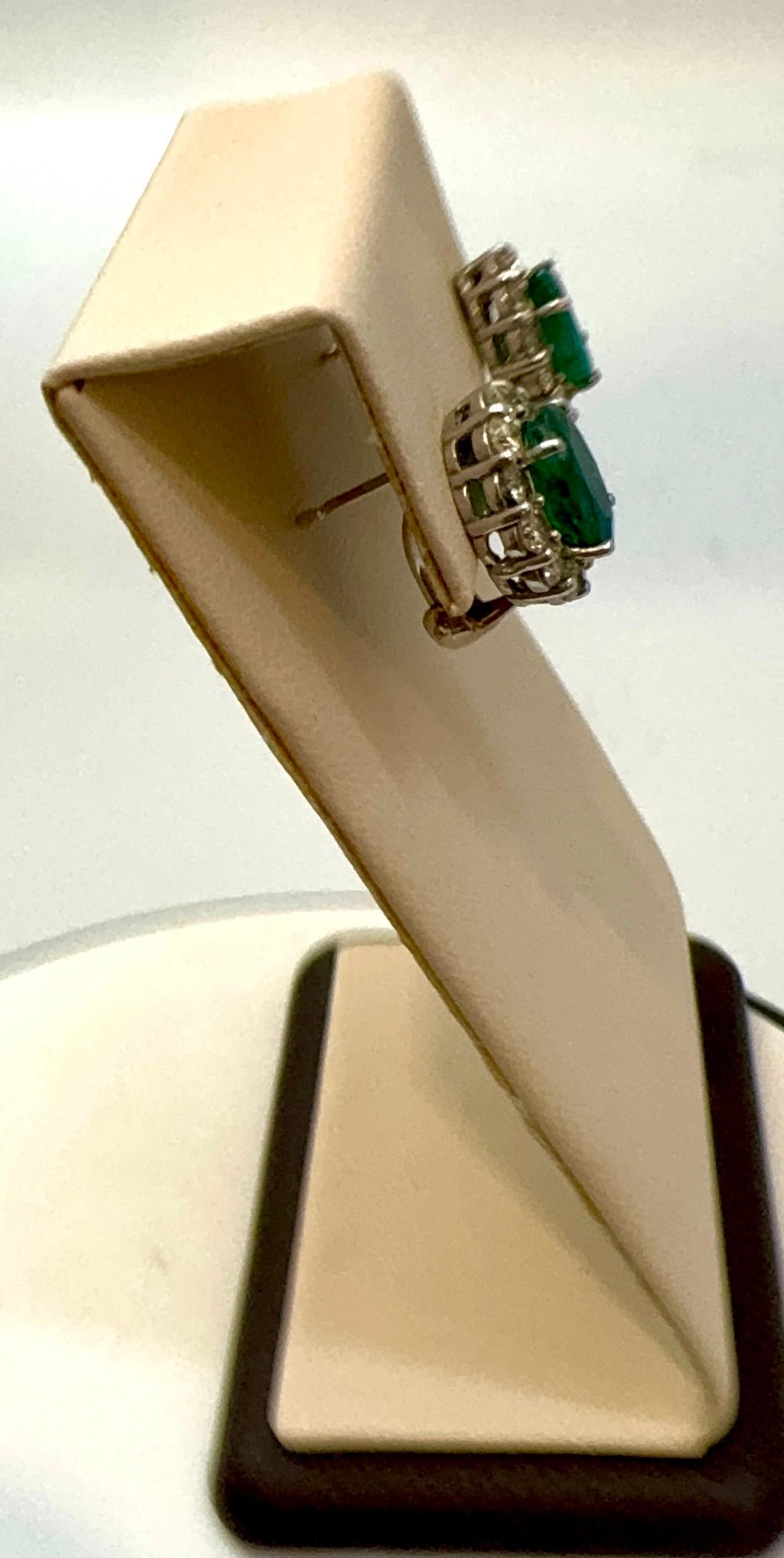 6 Carat Oval Shape Emerald & 2 Ct Diamond Post Back Earrings 14 Karat White Gold For Sale 2
