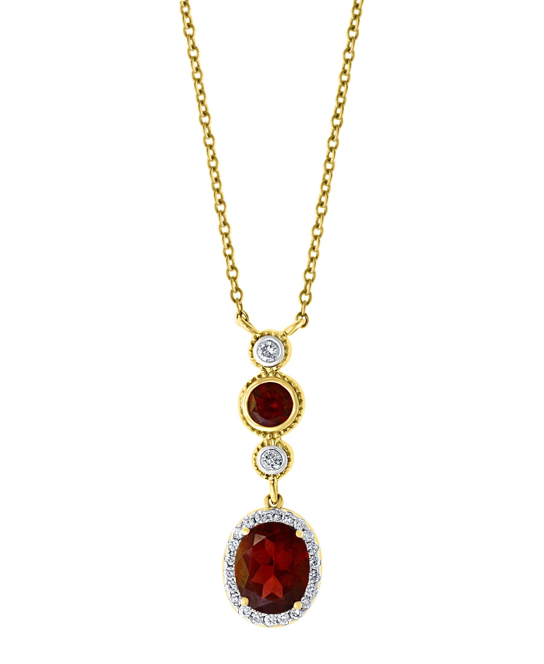 Collier en or jaune 14 carats avec grenat de forme ovale de 6 carats et diamants de 0,6 carat en vente 7