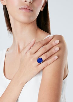 6 Carat Oval Statement Royal Blue Sapphire 14K White Gold Refined Grandeur