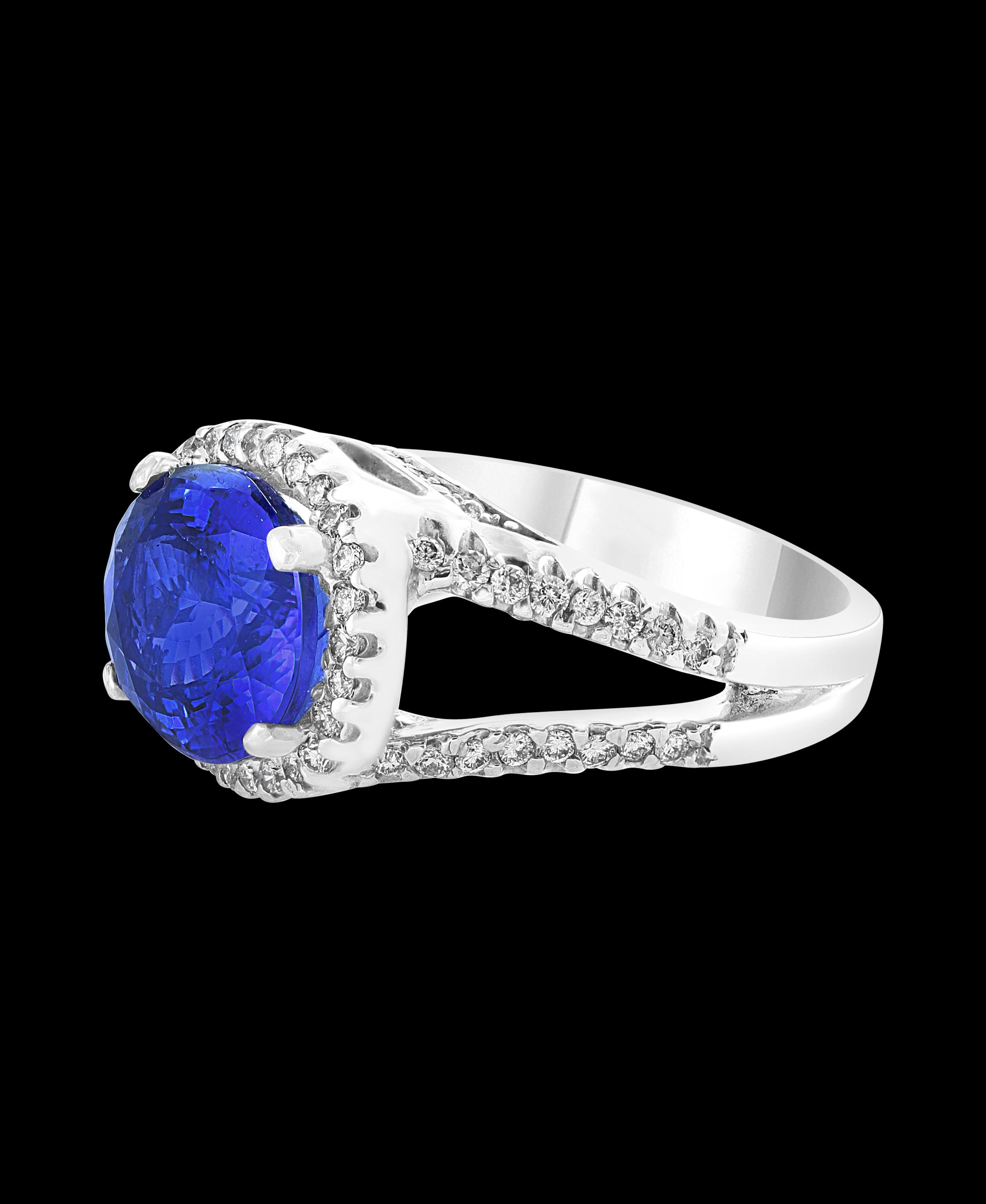 This extraordinary, 6 carat tanzanite is truly an extraordinary gemstone. There are  total  of 1.1 carats of shimmering white diamonds, this brilliant Oval-cut gem exhibits the rich violetish-blue color for which these stones are known and so highly
