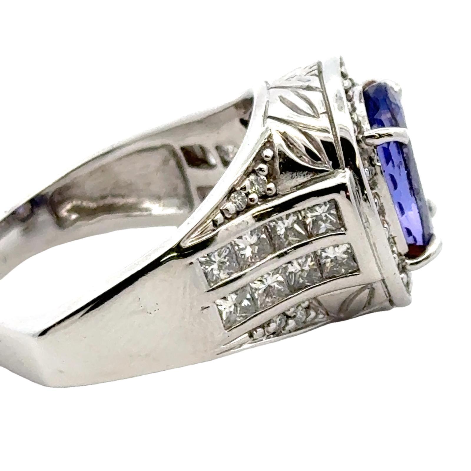 Modern 6-Carat Oval Tanzanite Diamond 18 Karat White Gold Cocktail Ring
