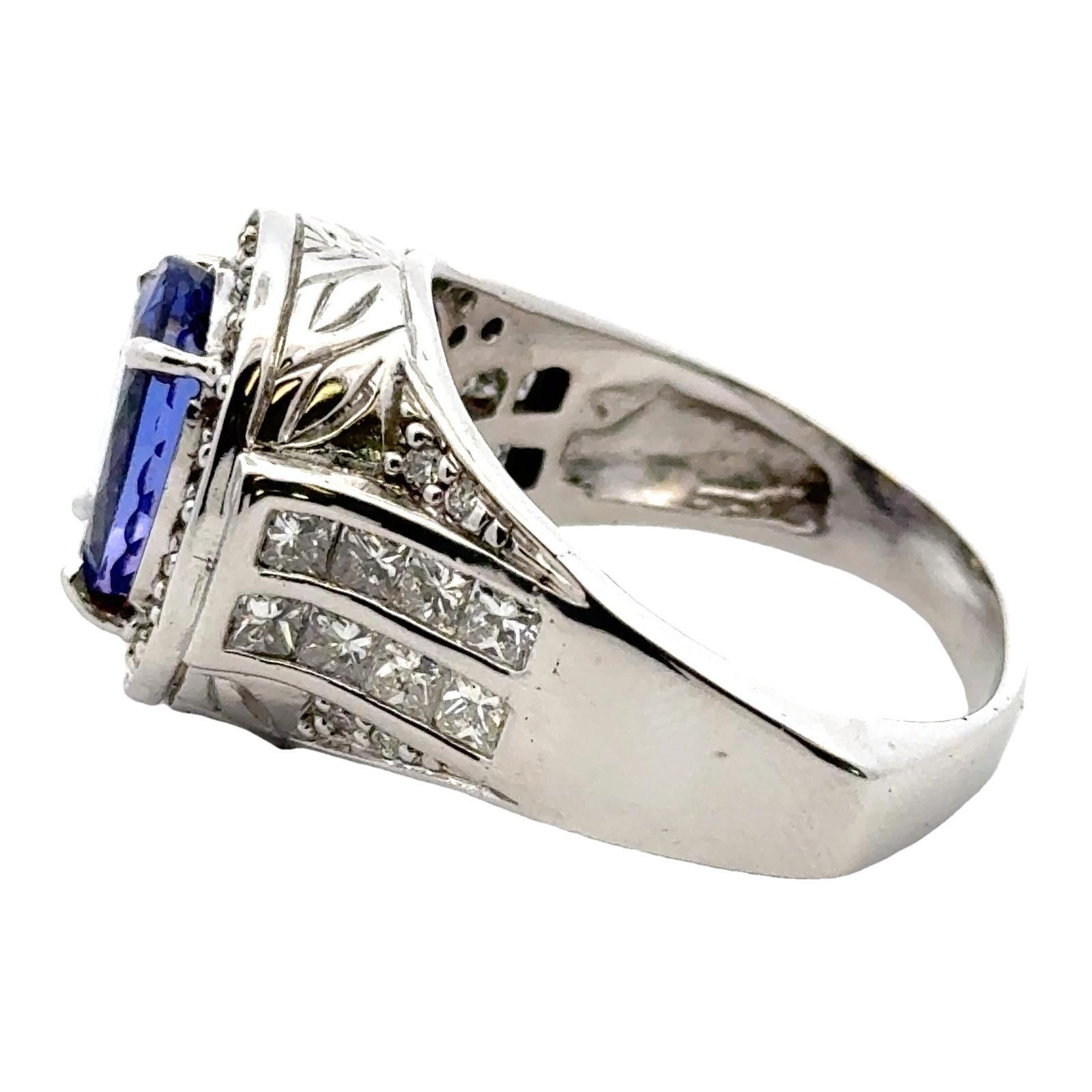 6-Carat Oval Tanzanite Diamond 18 Karat White Gold Cocktail Ring 1