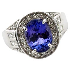 6-Carat Oval Tanzanite Diamond 18 Karat White Gold Cocktail Ring