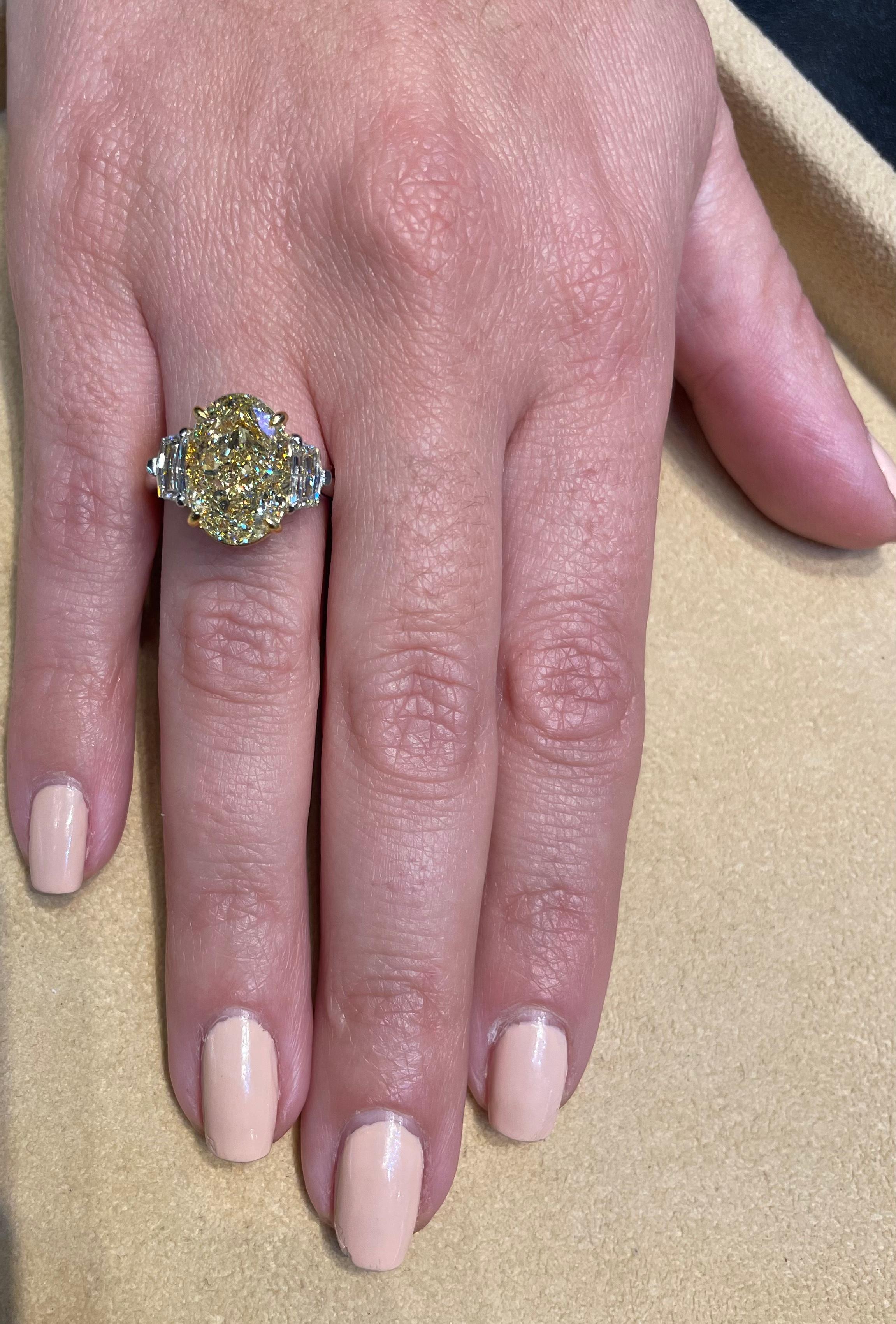 6 Carat Oval Yellow Diamond Ring Gia Certified For Sale 4