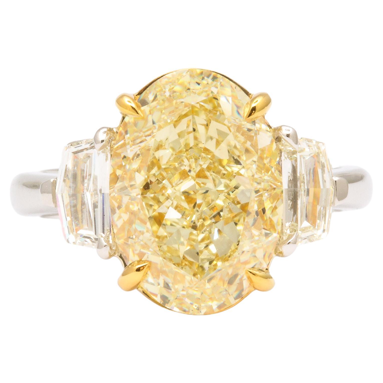 6 Carat Oval Yellow Diamond Ring Gia Certified For Sale