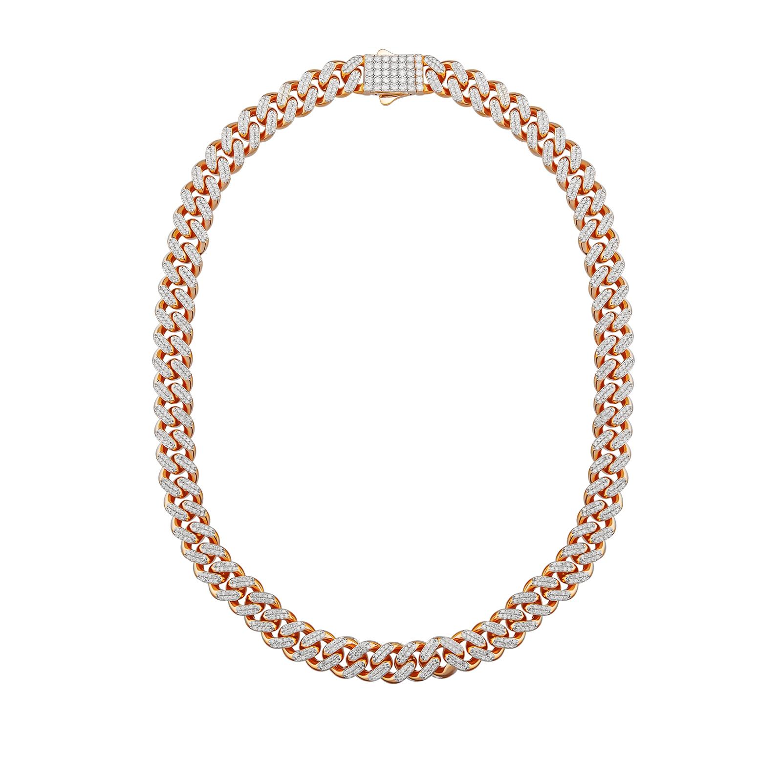 Artisan 6 Carat Pave Diamond Link Necklace 18K Gold For Sale