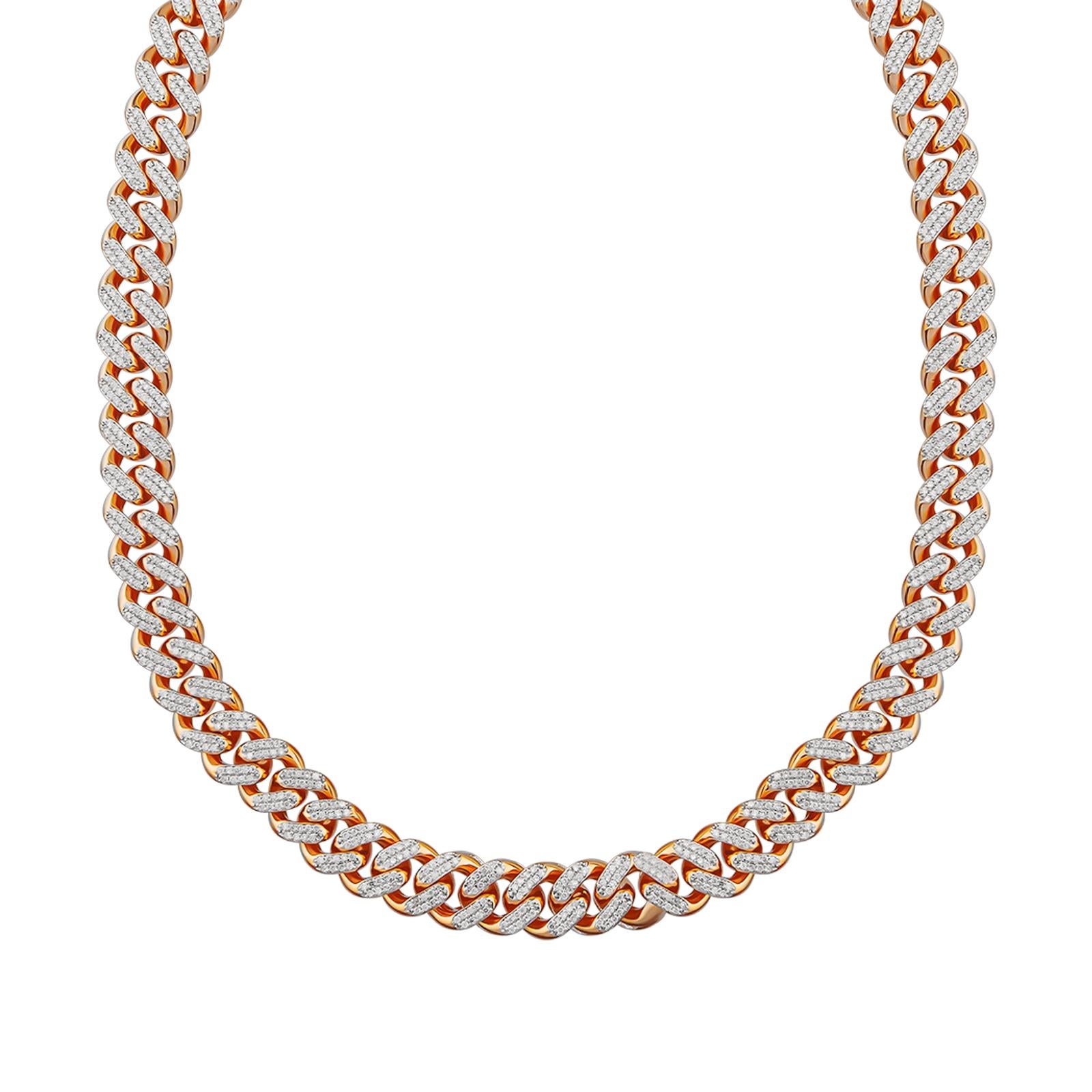 Round Cut 6 Carat Pave Diamond Link Necklace 18K Gold For Sale