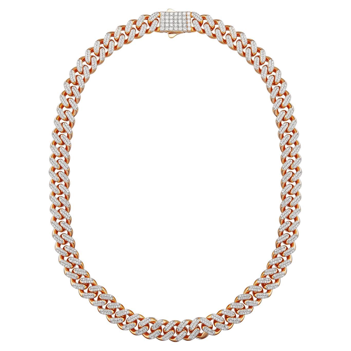 6 Carat Pave Diamond Link Necklace 18K Gold For Sale