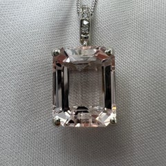 6 Carat Peach Morganite & Diamond Emerald Cut 18k White Gold Pendant Necklace