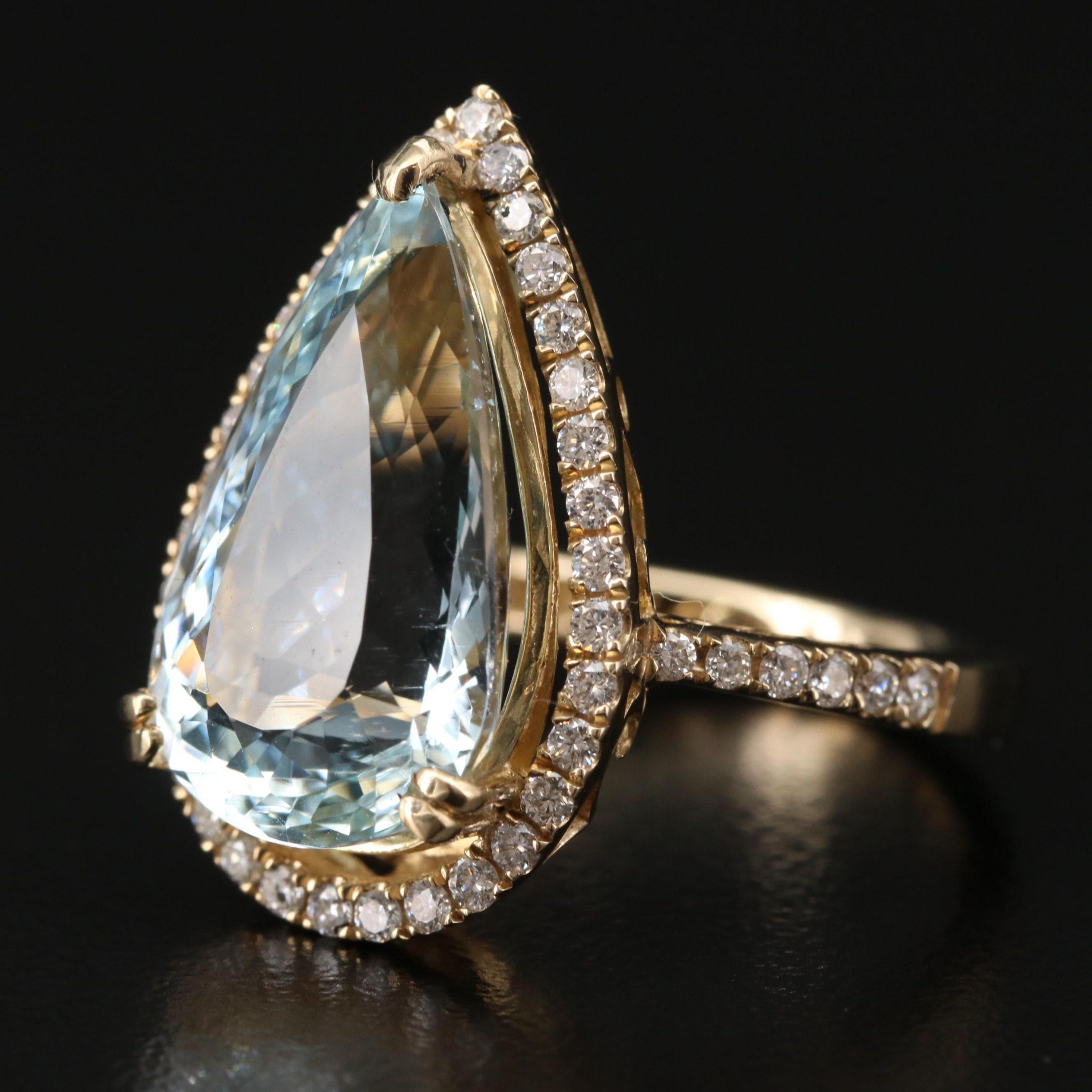 Im Angebot: Verlobungsring mit zertifiziertem 6 Karat Aquamarin im Birnenschliff und Diamant im antiken Stil () 2