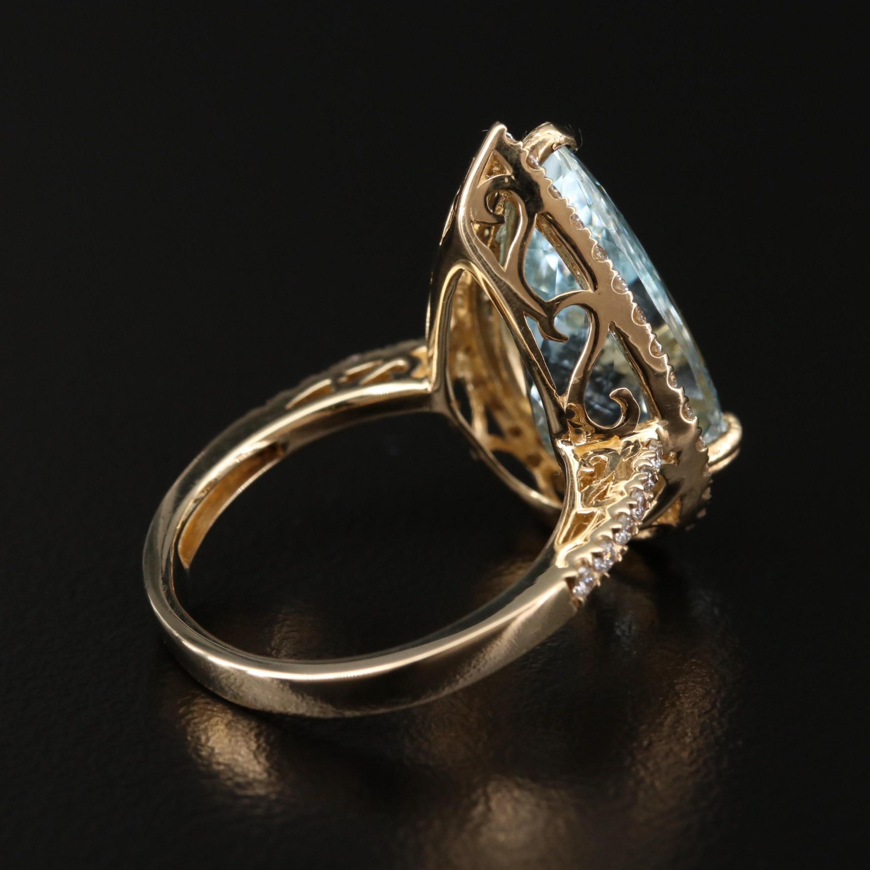 Im Angebot: Verlobungsring mit zertifiziertem 6 Karat Aquamarin im Birnenschliff und Diamant im antiken Stil () 3
