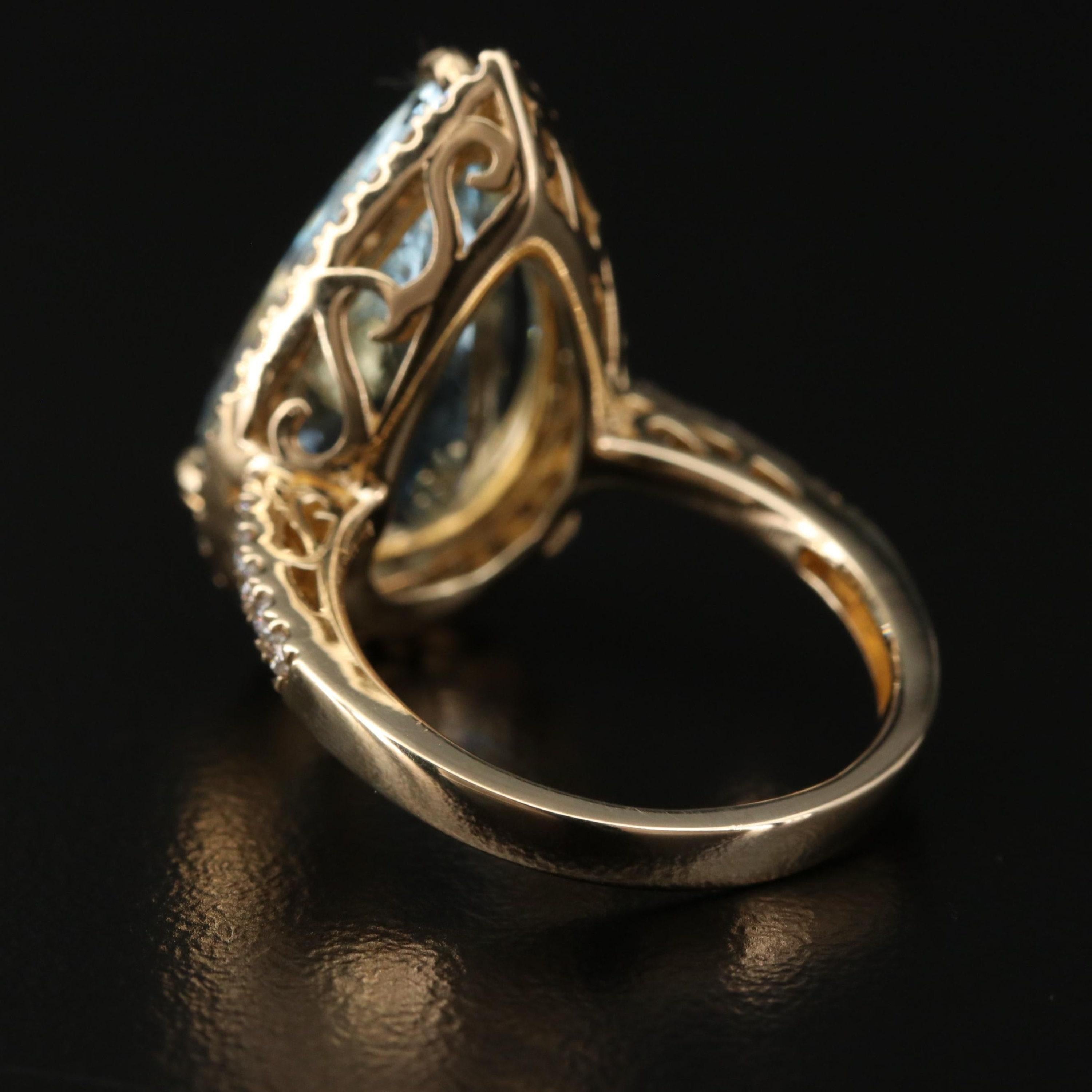 Im Angebot: Verlobungsring mit zertifiziertem 6 Karat Aquamarin im Birnenschliff und Diamant im antiken Stil () 5