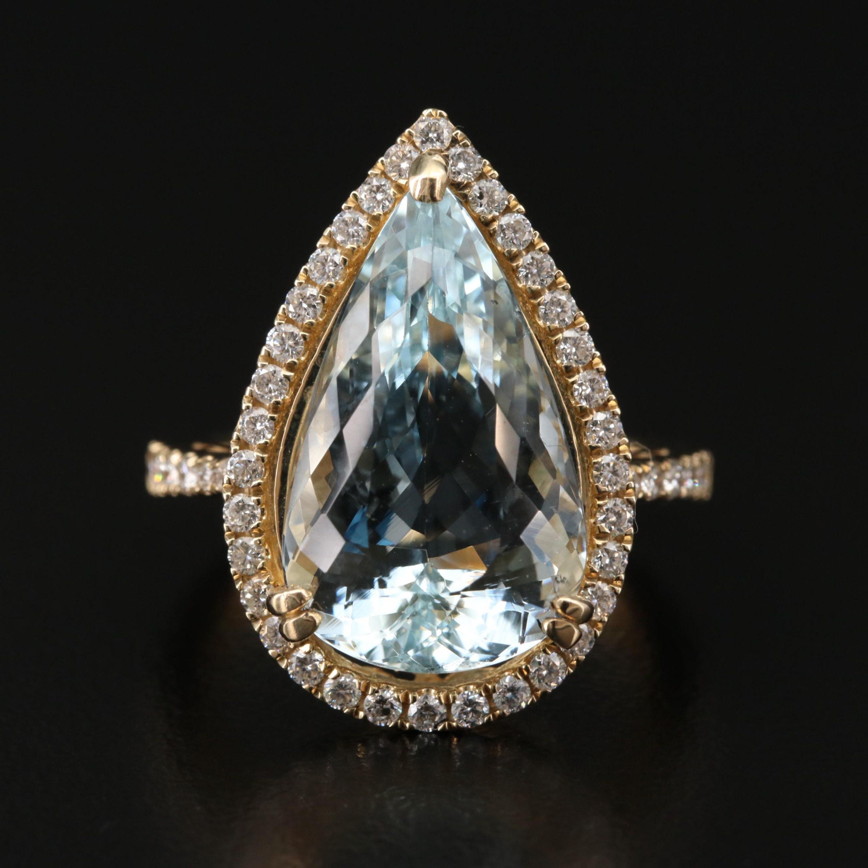 Im Angebot: Verlobungsring mit zertifiziertem 6 Karat Aquamarin im Birnenschliff und Diamant im antiken Stil () 6