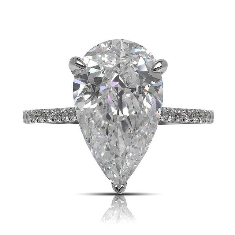 ARTEMIS PEAR SHAPE DIAMOND ENGAGEMENT RING PLATINUM BY MIKE NEKTA
GIA CERTIFIED

Center Diamond
Carat Weight: 5.4 Carats
Color :  E*
Clarity: INTERNALLY FLAWLESS -IF
Style: PEAR BRILLIANT
Measurements:  16.2 X 9.8  X 5.7 mm
* This diamond has been