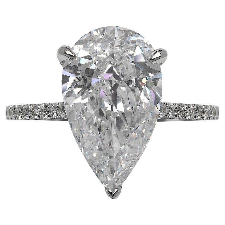 6 Carat Pear Shape Diamond Engagement Ring GIA Certified E IF For Sale