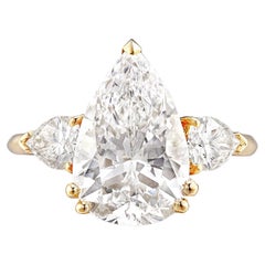 6 Carat Pear Statement Brilliant White / J color VS 14K Gold Refined Grandeur