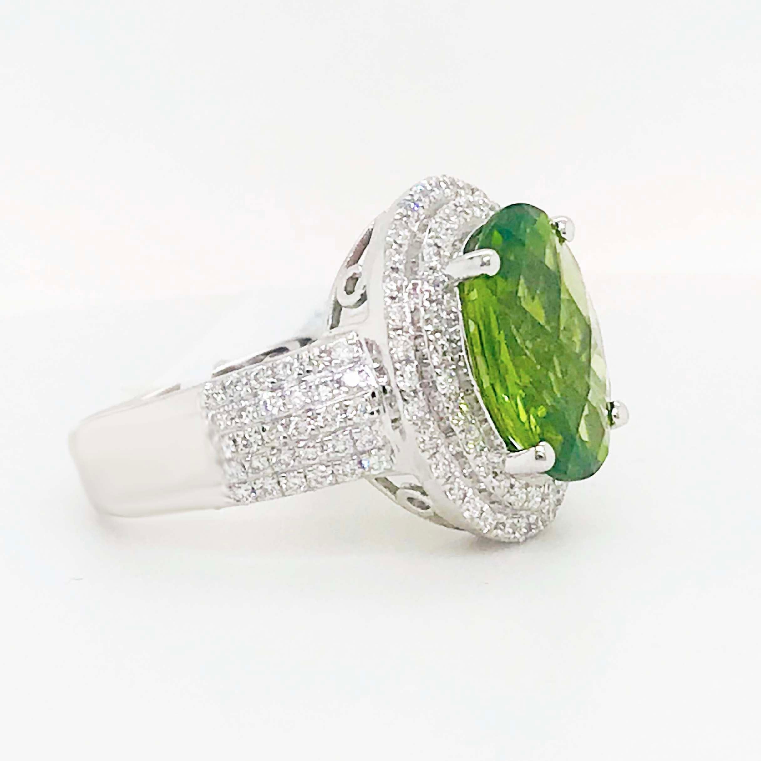 6 Carat Peridot & Diamond Double Halo Ring 14k White Gold Oval Peridot Pave Dia 2