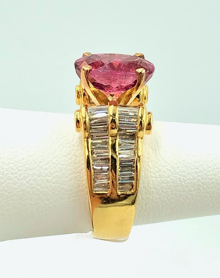 6 Carat Pink Tourmaline Ring with Diamonds For Sale at 1stdibs