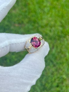6 Carat Pinkish Red Oval Tourmaline with Black & White Diamond in 18K Gold