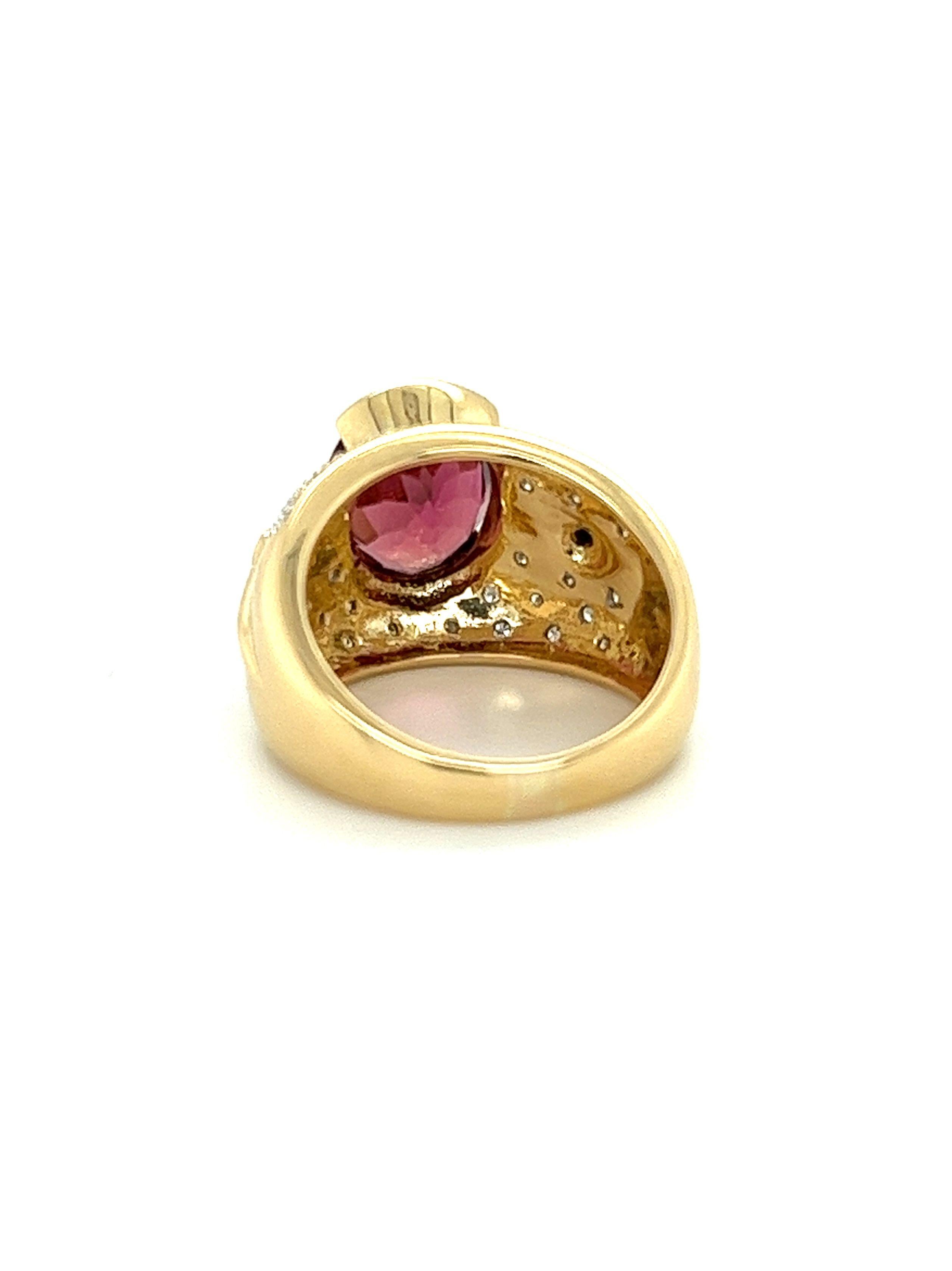 6 Carat Pinkish Red Oval Tourmaline with Black & White Diamond in 18K Gold In New Condition For Sale In Miami, FL