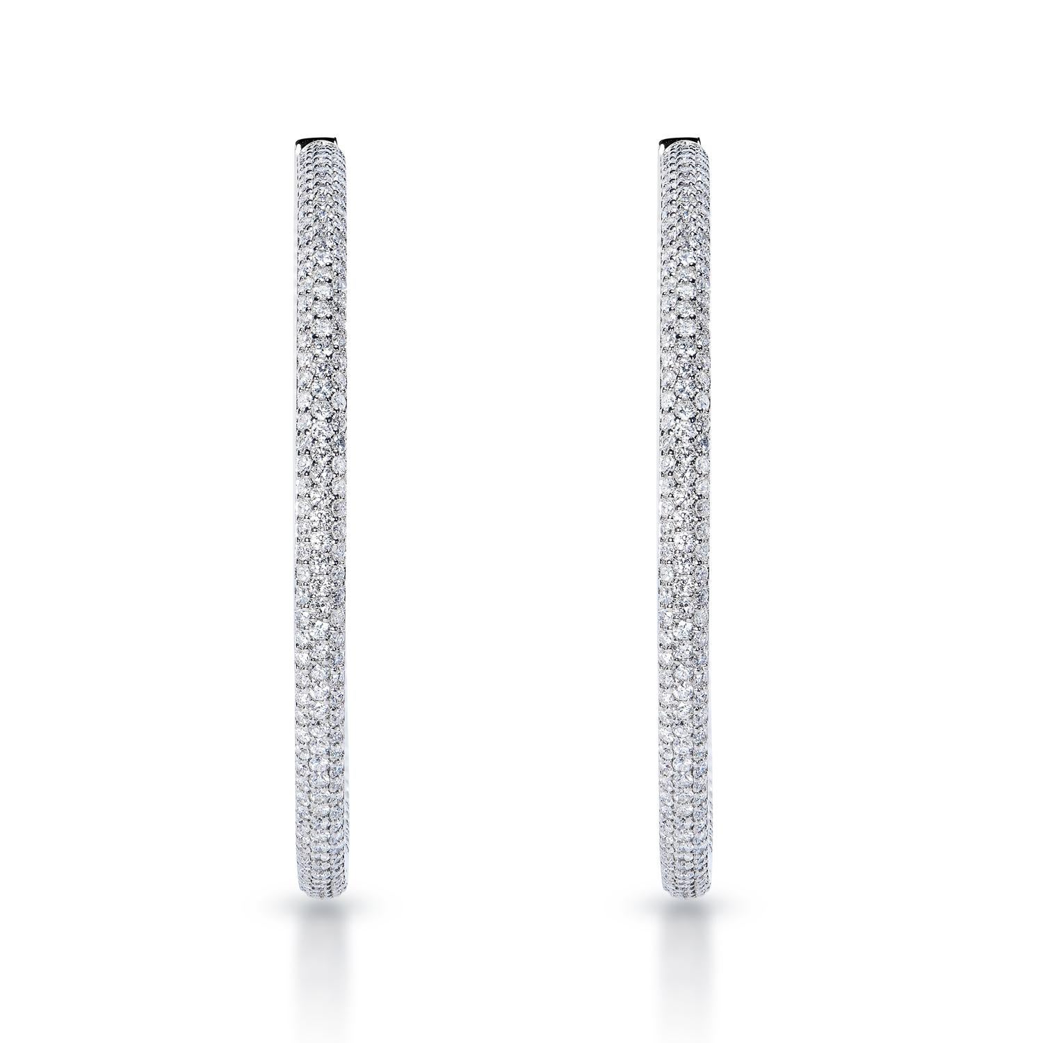 Round Cut 6 Carat Round Brilliant 2 Inch Pave Diamond Hoops Earrings Certified For Sale