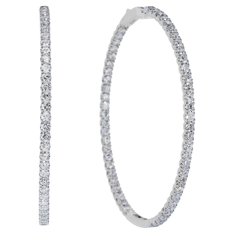 6 Carat Round Brilliant Diamond Hoop Earrings Certified For Sale