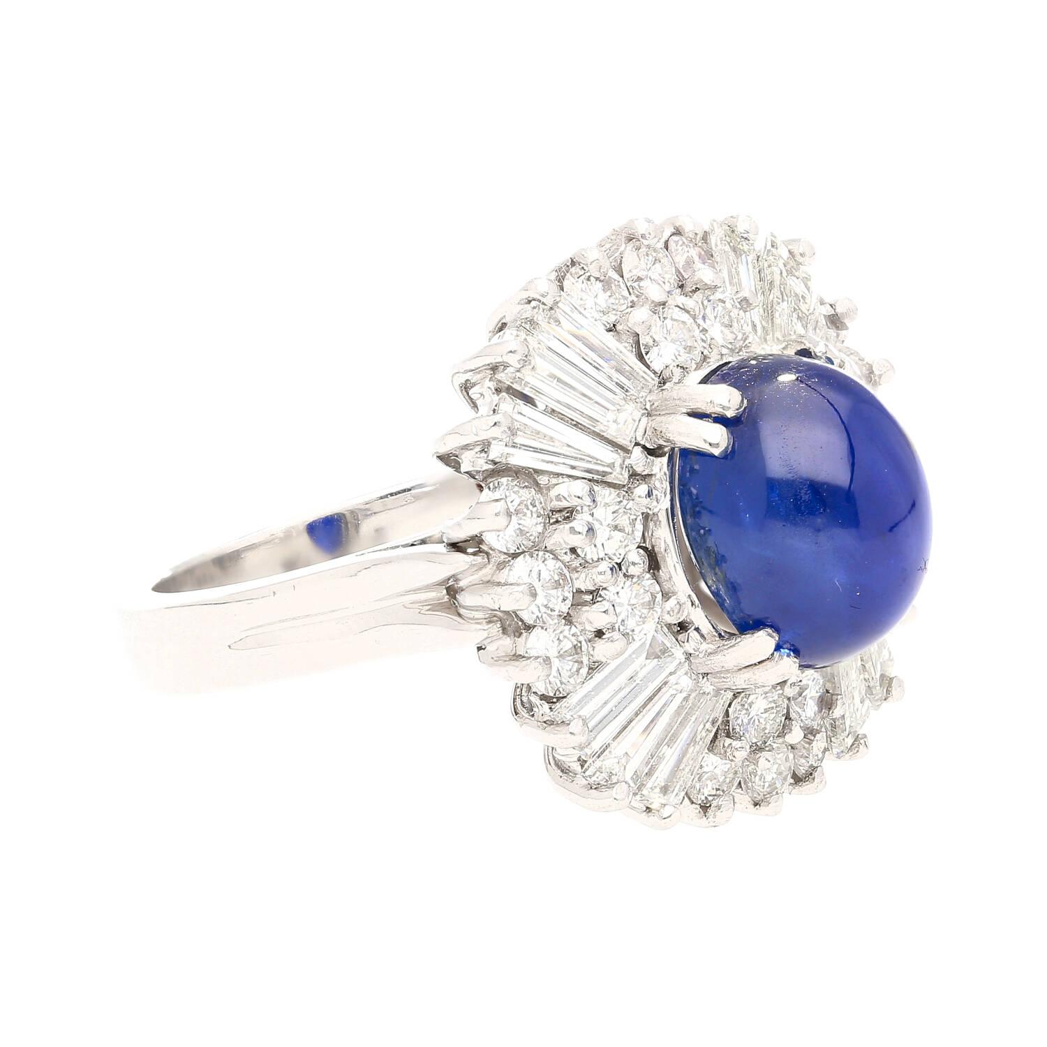 Women's 6 Carat Royal Blue No Heat Burma Star-Sapphire and Diamond Halo Ring in Platinum For Sale