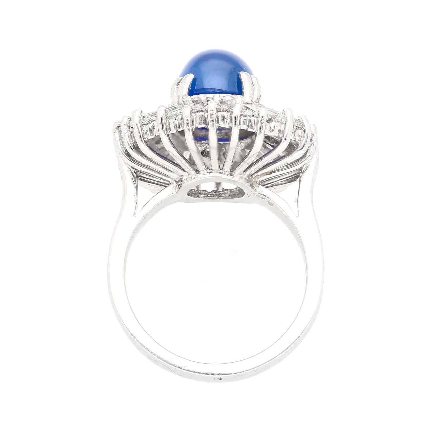 6 Carat Royal Blue No Heat Burma Star-Sapphire and Diamond Halo Ring in Platinum For Sale 2