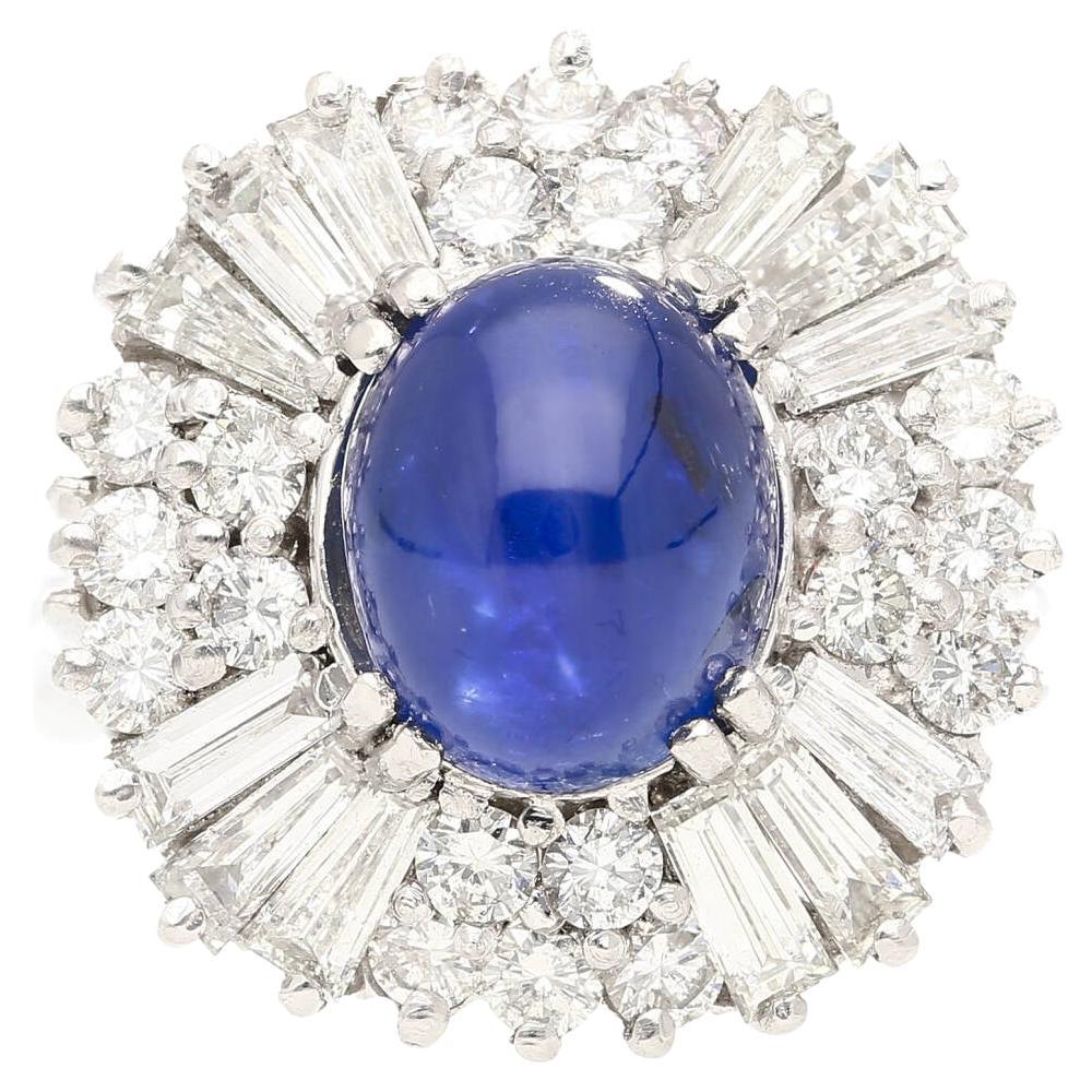 6 Carat Royal Blue No Heat Burma Star-Sapphire and Diamond Halo Ring in Platinum For Sale