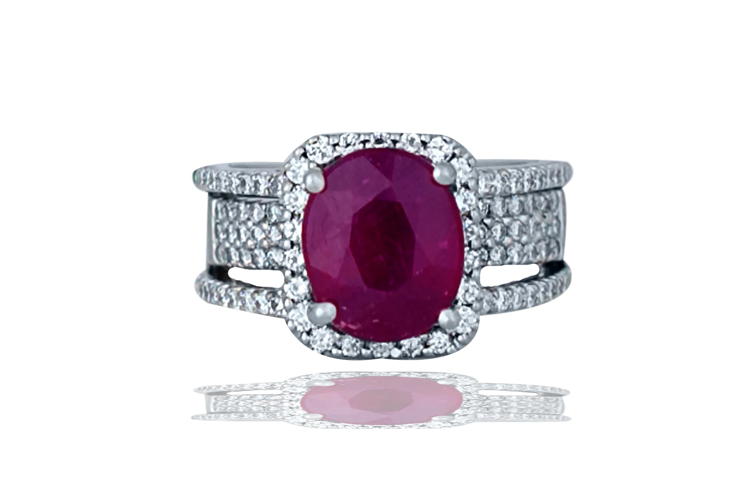 Oval Cut 6 Carat Ruby and Diamond Ring