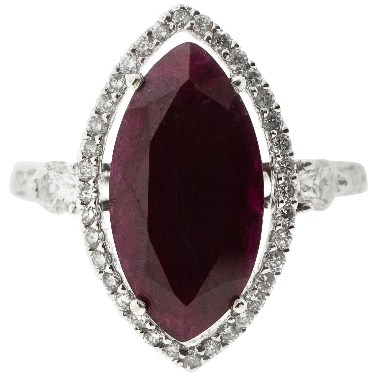 6 Carat Ruby Marquise Diamond Cocktail Ring For Sale